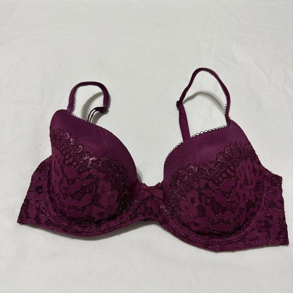 Victoria’s Secret Body By Victoria Lined Demi Bra 32D Lace Burgundy